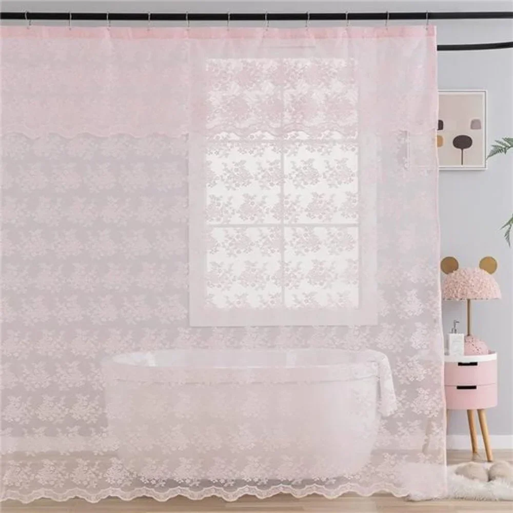 Pink Shower Curtain - Shabby Chic Lace Girly Cute Valentines Shower Curtain